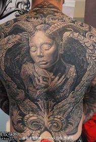 Modello tatuaggio grande dio ali pieno di spalle cornute