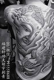 Повна спина татуювання на голові Будди - татуювання звіра на тваринах