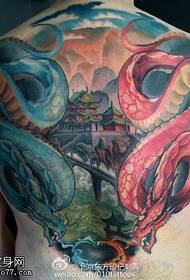 Modello di tatuaggio serpente rosso serpente verde posteriore
