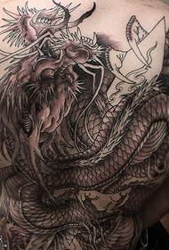 Full rygg svart och grå punkt trasiga draken totem tatuering mönster