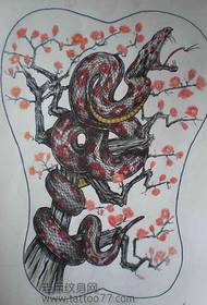 Lámhscríbhinn tattoo nathair dathúil iomlán iomlán ar ais