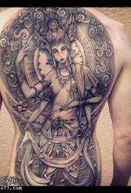 Modello di tatuaggio della dea con schiena piena in stile indiano