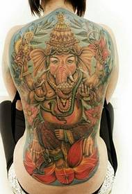 Immagine femminile del modello del tatuaggio del dio dell'elefante di modo della schiena piena di personalità