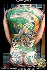 Super zgodna boja, puni leđa zeleni uzorak tetovaža zmija