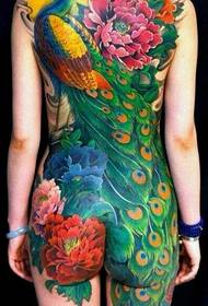 Úplné zadní phoenix pivoňka květ tetování vzor