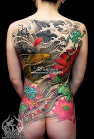 Chinese traditional style koi lotus tattoo pattern