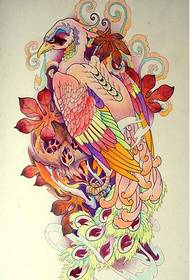 フルカラーのカラフルな個性孔雀タトゥー原稿パターン画像