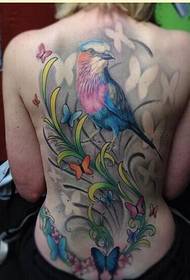 Adatti il modello del tatuaggio del fiore dell'uccello della schiena piena di bellezza per goderti l'immagine