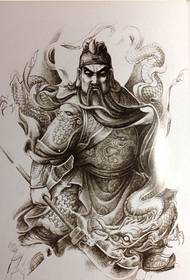 Stilfuldt og køligt Guan Gong tatoveringsmanuskriptbillede med fuld bagside