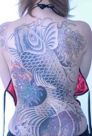 Female back fashion squid tattoo