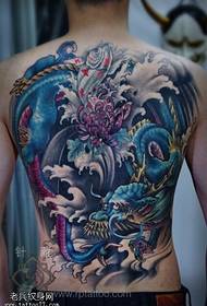 Modello di tatuaggio di crisantemo calamari drago di colore posteriore completo