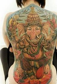 Immagine femminile del modello del tatuaggio del dio dell'elefante di colore di modo di personalità della schiena piena