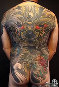 Man's back cool back full of Tang lion tattoo pattern