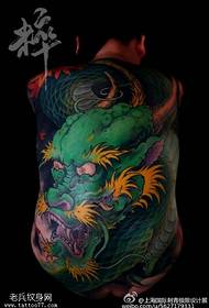 Full-back zelený drak tetování vzor