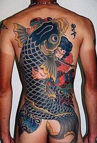 Lalaki buong back big squid tattoo larawan