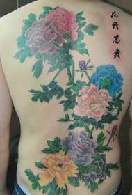 Model de tatuaj bujor: model de tatuaj bujor meticulos de culoare spate completă