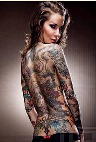 Modes seksīgā skaistuma personības pilns muguras tetovējuma modeļa attēls