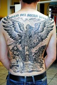 Angel tattoo nyob tom qab ntawm lub ntsej muag huab cua zoo nkauj