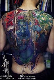 Pilna muguras akvareļa nopietna melnā karaļa tetovējuma modelis