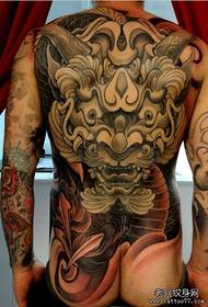A traditional full-back Tang lion tattoo