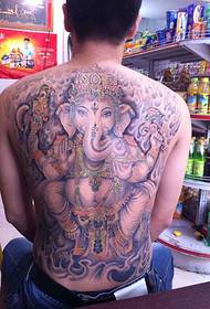 Tatuaje de elefante clásico de espalda completa