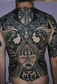 Volledige achterkant zwarte Indiase religieuze tattoo totem werkt foto's