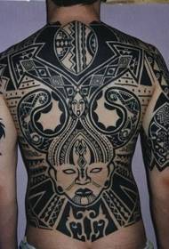 Totemul de tatuaj religios indian negru complet în spate funcționează imagini