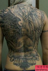 Boeddha-tatoeages met volledige rug worden gedeeld door tatoeages