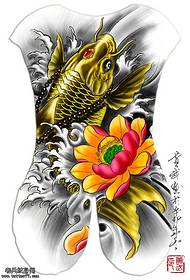 Traditional full back squid lotus tattoo pattern