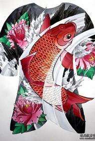 男人纹身图案:满背彩色鲤鱼纹身图案