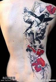 Costas atrás avestruz amarelo tinta flor vermelha tatuagem padrão