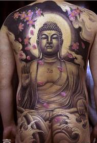 Elegante e bella immagine di un modello di tatuaggio del Buddha con la schiena piena