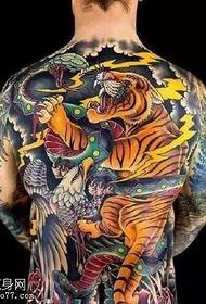 Повна спина пофарбовані візерунок татуювання війни змія орел тигр