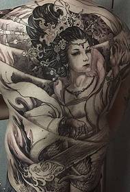 Úplné zadní vinobraní gejša tetování vzor