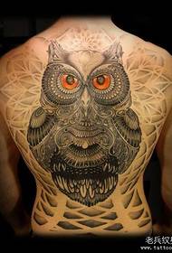 a full back owl tattoo pattern