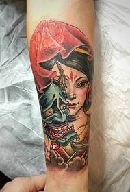 Beauty and Prajna combined leg tattoo picture