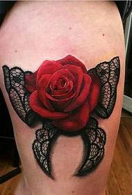 dentelle tentante avec tatouage 3d rose rouge