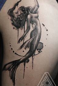 大腿經典墨水美人魚紋身圖案