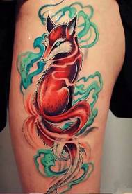 femia coxa fermoso patrón de tatuaxe de raposo de nove colas