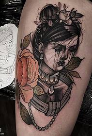 Patrón de tatuaxe de reclamo para a rapaza da coxa