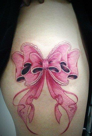 女生腿部精致好看的蝴蝶结纹身图案
