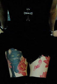 Tattoo tatù safflower cat Thigh