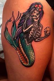 tatuaggio sirena sexy teschio gamba bella donna