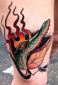腿霸氣鱷魚紋身圖案