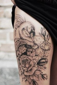 Beauty Legs Sting Rose and Goose Tattoo Pattern