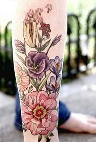 personnalité jambe mode belle couleur motif floral tatouage