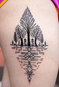image de tatouage jambe arbre
