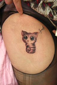 जांघ पर महिला प्यारा सा बिल्ली टैटू