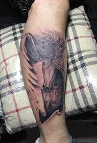 Black gray horse tattoo picture of leg personality art