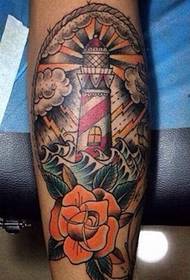 Leg Color Lighthouse Rose Tattoo Picture